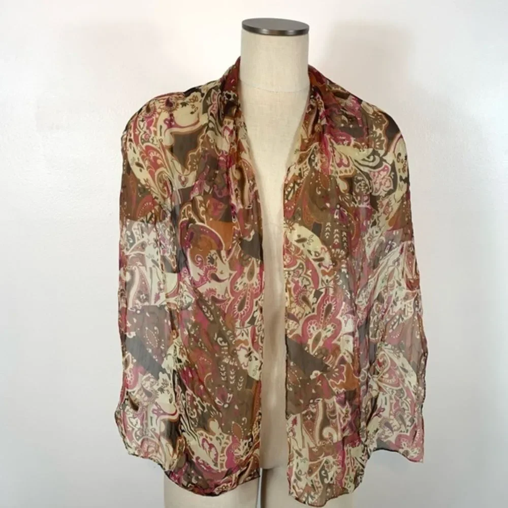 CJ Banks Floral Paisley Abstract Print Oblong Scarf Silky Sheer